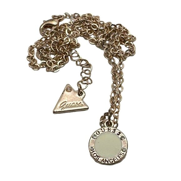 GUESS Los Angeles Pendant Necklace Gold Tone Rhinestone Detail - Picture 2 of 3